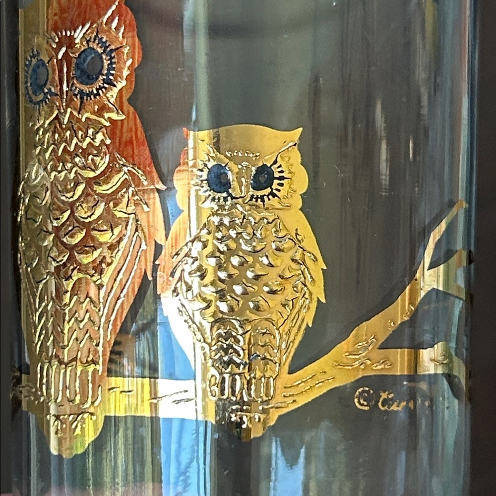 Culver Ltd. 22kt Gold Owls Highball Cocktail Glasses Vintage 1950-60s Set of 3 - Picture 4 of 14